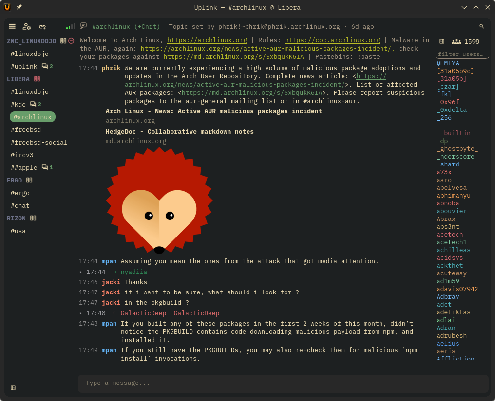 Uplink in Gruvbox Dark theme