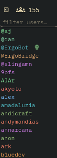 The nick list panel showing users sorted by op, voice, and regular status