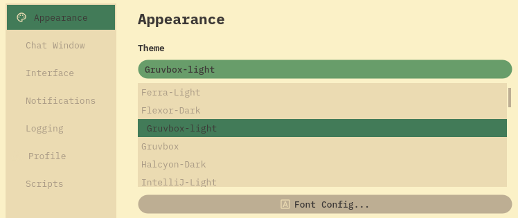 The theme picker in Preferences with a live theme applied